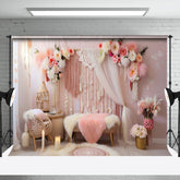 Aperturee - Aperturee Indoor Pink Boho Tassel Floral Candle Photo Backdrop